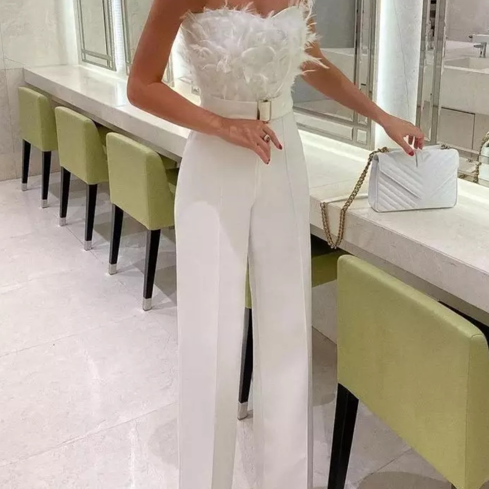 White Women Bodysuit with Furr